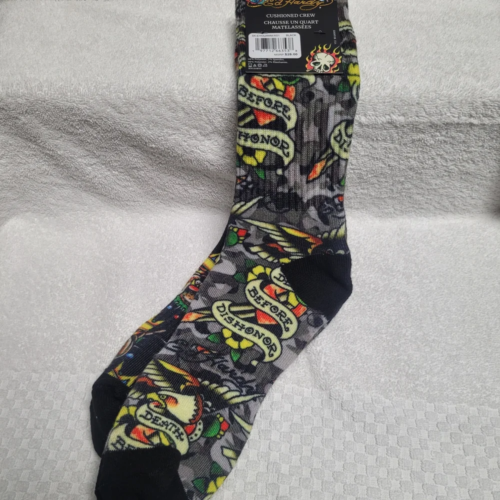 Ed Hardy Black Multicolor Socks 2 Pair Dog Heart Skull Gothic